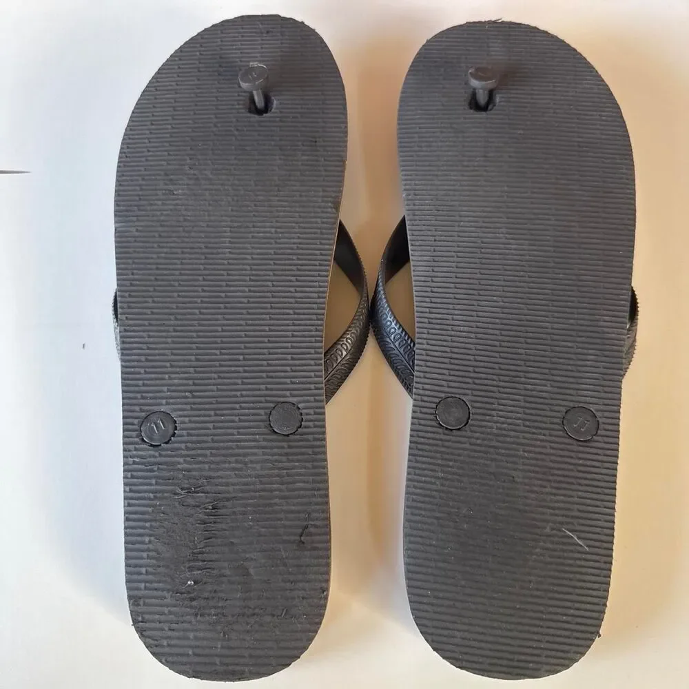 Easy usa Men's Black and Yellow Band Flip Flops Sandals Slip-Ons
